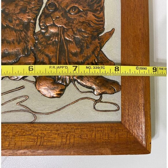 Vintage Copper Embossed Cat Wall Art With Wooden Frame Repousse 8.75" x 6.75" - Picture 5 of 5